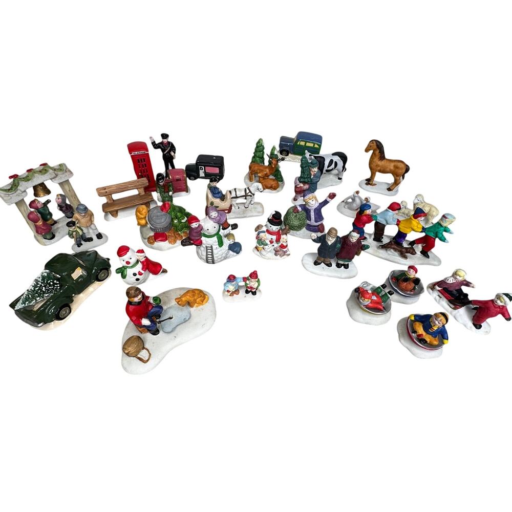Vintage Lemax Christmas Village Figurines Large Mixed Lot Winter Accessories